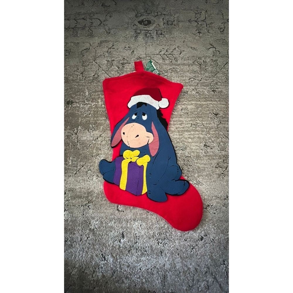 vintage Disney Christmas stocking featuring a 3D felt applique of Eeyore